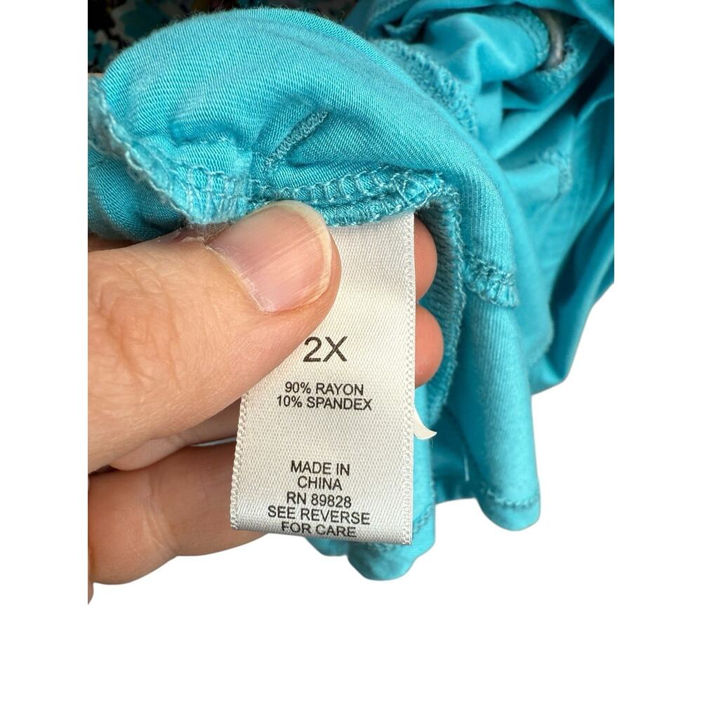 Lori Goldstein LOGO Top Women 2X Blue Floral Pockets Lagenlook Asymmetric Tunic - Picture 5 of 6
